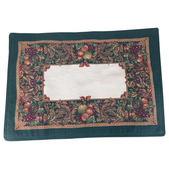 Set Of 4 Thanksgiving Fruit & Vine Placemats Green Border 18" x 13" Table Mats - Picture 6 of 9